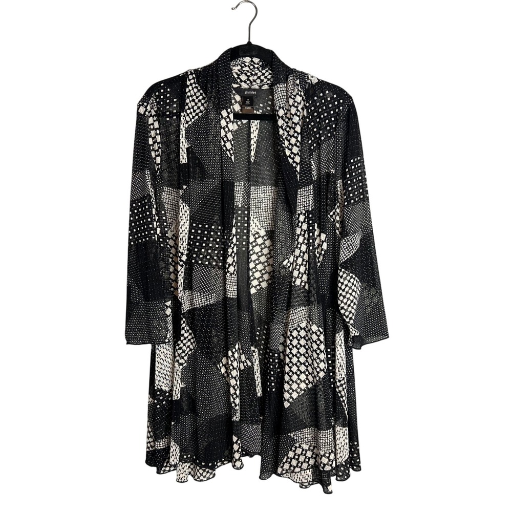 Ali Miles Cardigan Plus Sz 1X Geometric Patchwork Boho Artsy Mesh Cover Up